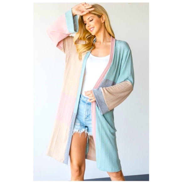 Pastel/Colorblock Cardigan - Pink, Blue, Beige, NEW✔️ - Picture 5 of 11
